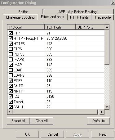 Cain&Abel Filters and Ports