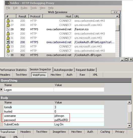 Fiddler Shows Credentials(WebForms)