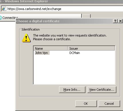 IE prompts JohnVPN for hist certificate