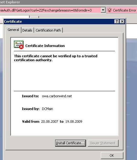 The certificate cannot be verified up to a trusted CA