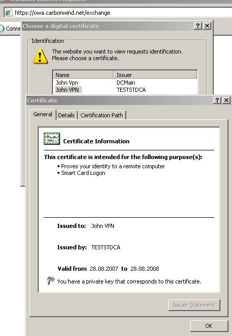 The client valid certificate issued by TESTSTDCA