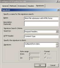 ISA Block the Signature for HTML Forms File Upload
