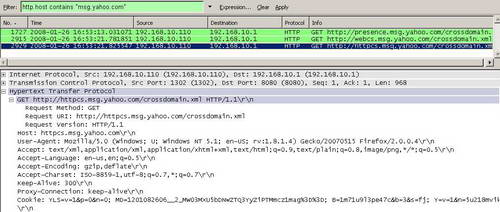 Wireshark "http.host - Host (HTTP Host) contains msg.yahoo.com " Filter
