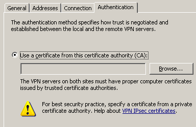 IPsec Tunnel Mode VPN Site-to-Site Connection: Authentication with Certificates
