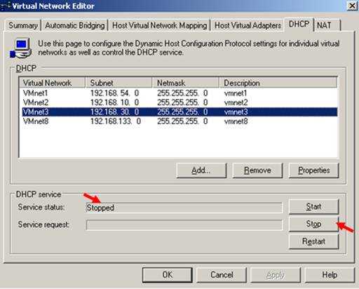 VMware Virtual Server Virtual Network Editor(DHCP)