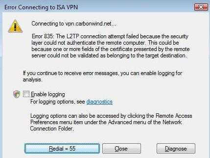 Vista L2TP/IPsec VPN Connection Failed