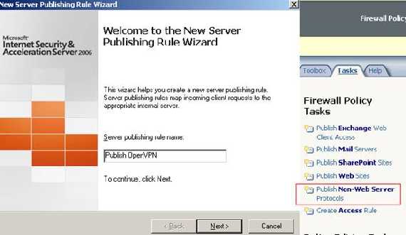 New Non-Web Server Publishing Rule