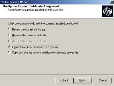 Export the current certificate to a .pfx file