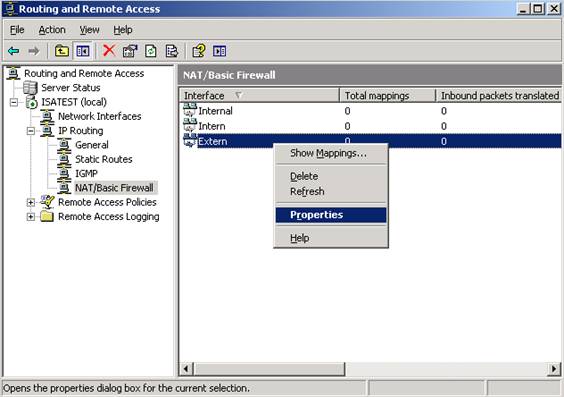 RRAS Extern Interface Properties