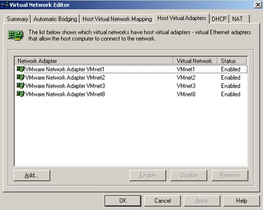 VMware Server Virtual Network Editor(Host Virtual Adapters)