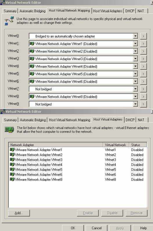 VMware Server Virtual Network Editor: Added Virtual Adapter and Virtual Networks