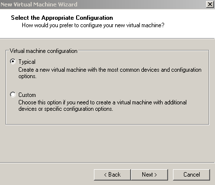 New Virtual Machine Wizard: Typical Configuration