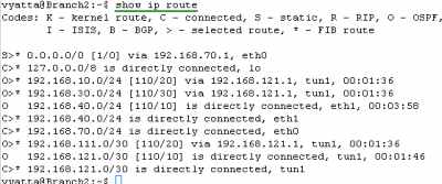 Vyatta Branch2 GRE Tunnels: Routing Table