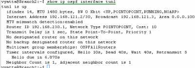 Vyatta Branch2 IPIP/IPsec: show ip ospf interface tun1