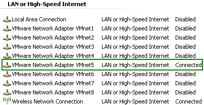 VMware Network Adapter VMnet5 Enabled