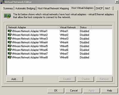 Virtual Network Editor, Host Virtual Adapters tab