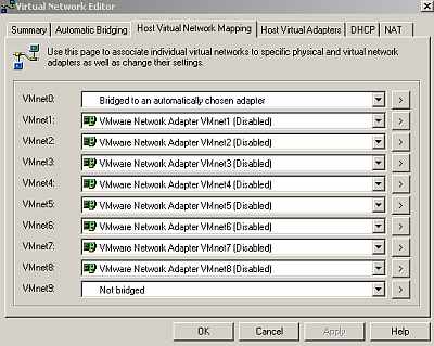 Virtual Network Editor, Host Virtual Network Mapping tab