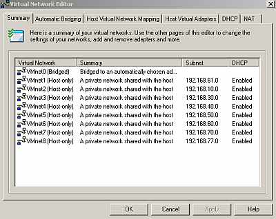Virtual Network Editor, Summary tab
