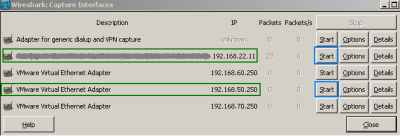 Start the Wireshark captures on the host machine