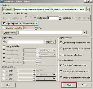 Start a Wireshark capture on the VMnet5 interface on the host machine